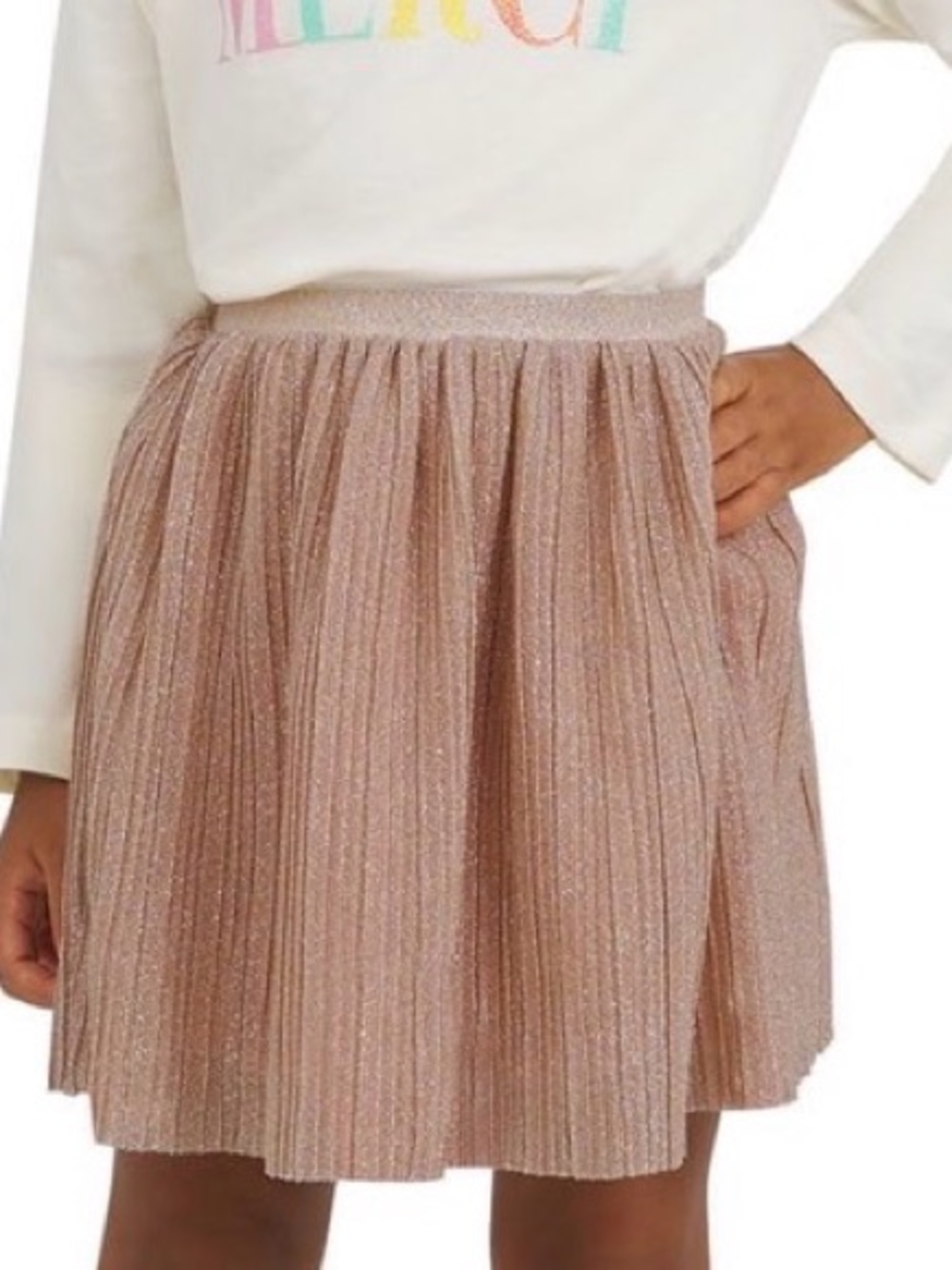 Lands End Glittery Metallic Pink Pleated Flowing Knee Length Skirt Size 4T NWT